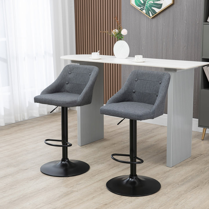 Modern Adjustable Bar Stools Set of 2, Swivel Fabric Barstools with Footrest, Armrests and Back, for Kitchen Counter and Dining Room, Dark Grey