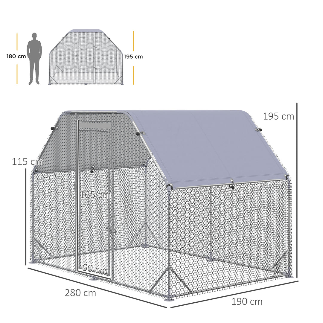 Chicken Run with Roof, Walk In Chicken Coop for 4-6 Chickens, Hen House Duck Pen Outdoor, 280x190x195 cm