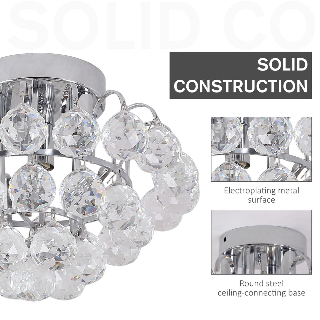 Crystal Ceiling Lamp Chandelier Hallway Flush Mount Pendant 3 Light Ф30cm Silver