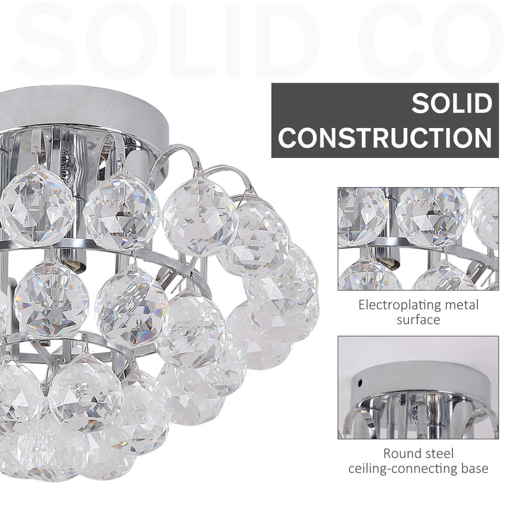 Crystal Ceiling Lamp Chandelier Hallway Flush Mount Pendant 3 Light Ф30cm Silver