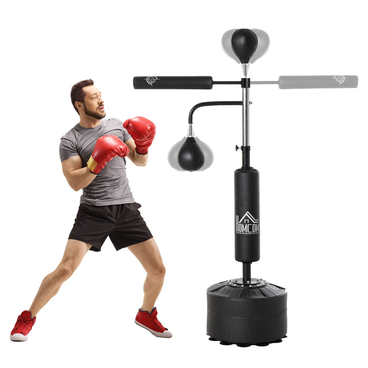 3-in-1 Boxing Punching Bag Stand with 2 Speedballs, 360° Relax Bar, & PU-Wrapped Bag & Adjustable Height