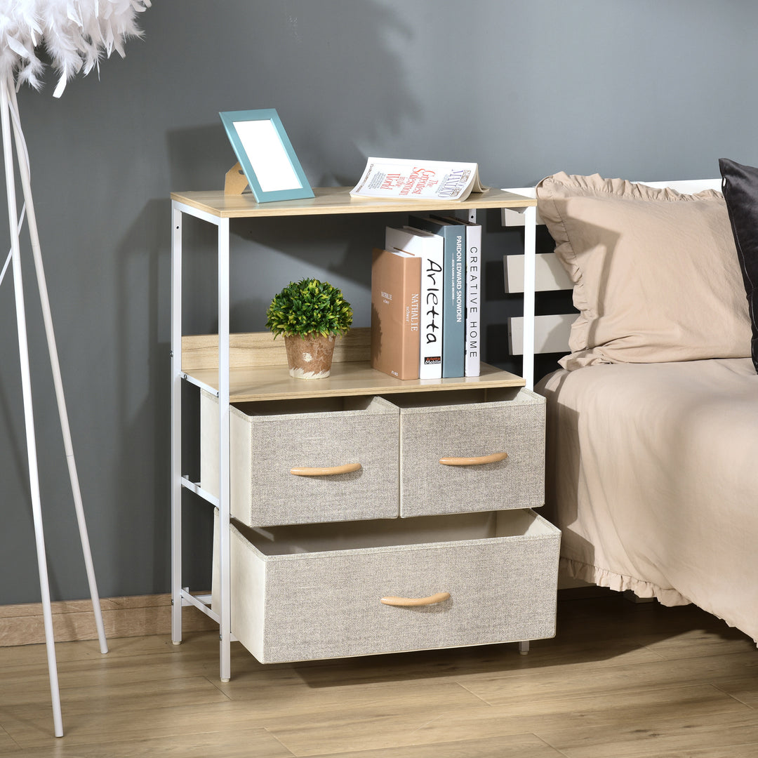 HOMCOM Chest of Drawers Bedroom Unit Storage Cabinet with 3 Fabric Bins for Living Room, Bedroom and Entryway, White