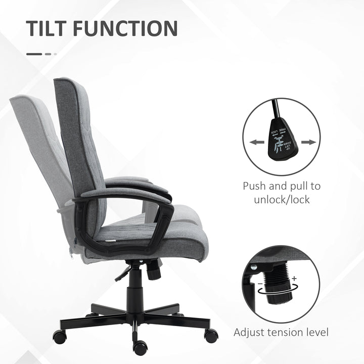 High-Back Home Office Chair, Linen Swivel Computer Chair with Adjustable Height and Tilt Function for Living Room, Bedroom, Study, Dark Grey