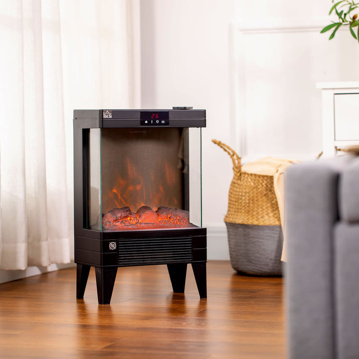 Electric Fireplace Heater, Freestanding 750W/1500W Fireplace, w/ LED Screen, Remote included Quiet Heater Ideal for 25m² Indoor Use, Black