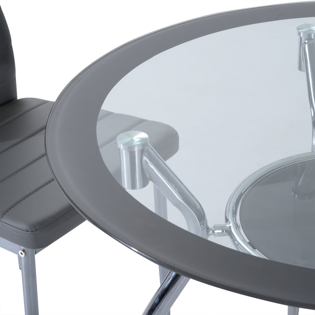 5pcs Dining Room Set Table Chairs Contemporary Modern Furniture Tempered Glass (Grey)
