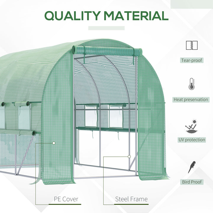 Walk In Greenhouse, Garden Polytunnel with PE Cover-Green
