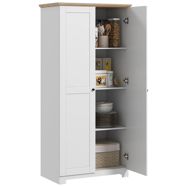 Wooden Storage Cabinet Cupboard With 2 Doors 4 Shelves White Pantry Closet 172cm