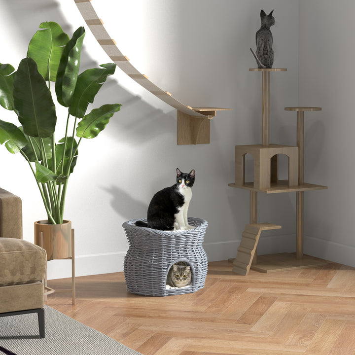 2-Tier Elevated Cat Bed Basket W/Cushion-Grey