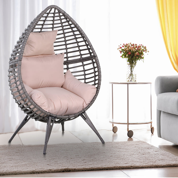 Outdoor Indoor Rattan Egg Chair Wicker Weave Teardrop Chair with Cushion