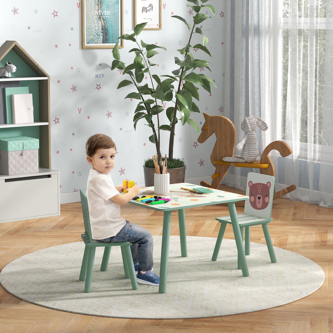 Kids Table and Chairs, Children Desk with 2 Chairs - Green