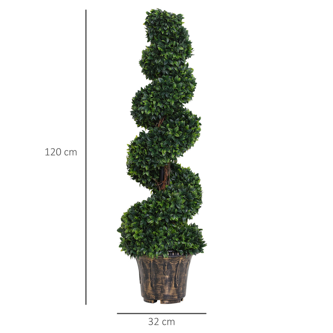 Set of 2 Artificial Boxwood Spiral Topiary Trees Potted Decorative Plant Outdoor and Indoor DŽcor 120cm