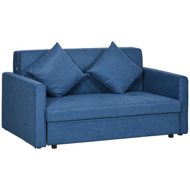 2 Seater Sofa Bed, Convertible Bed Settee, Modern Fabric Loveseat Sofa Couch w/ Cushions, Hidden Storage for Guest Room, Dark Blue