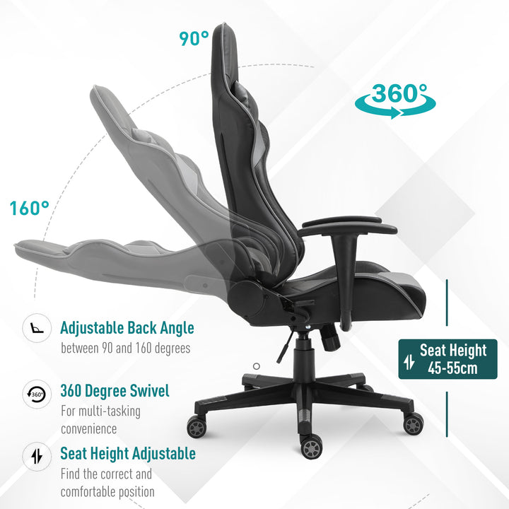 Vinsetto High Back Racing Gaming Chair Reclining 360° Swivel Rocking Height Adjustable with Pillow and Build-in Lumbar Home Black PU Leather