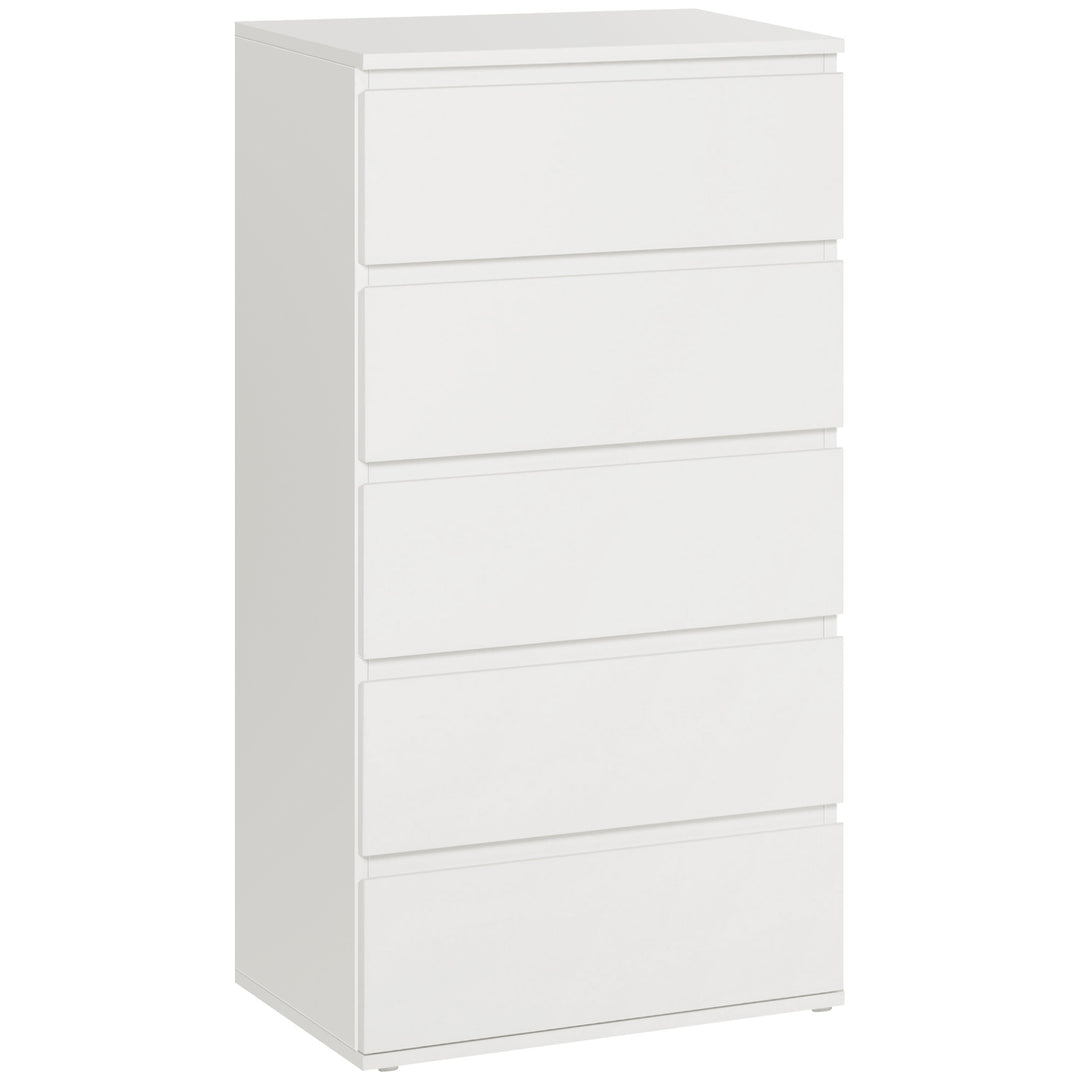 HOMCOM Chest of Drawer, 5 Drawers Storage Cabinet Freestanding Tower Unit Bedroom Living Room Furniture, White