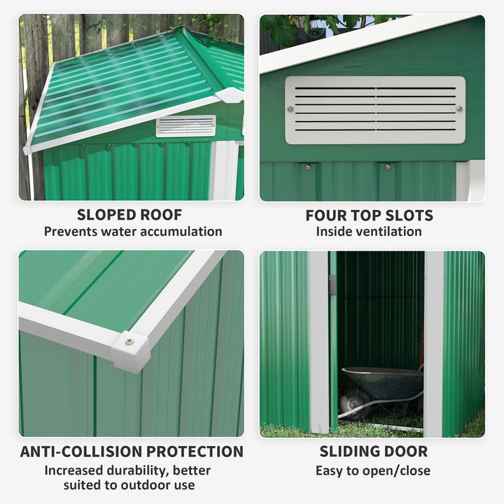 Garden Metal Tool Storage Shed with Sliding Door, 152 x 132 x 188cm, Green