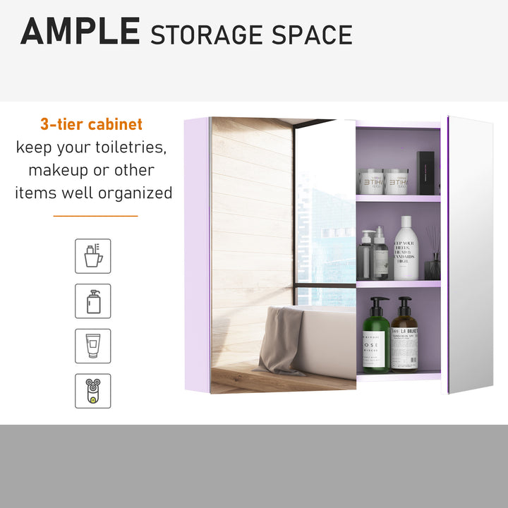 Bathroom Mirror Storage Cabinet Wall Mounted Double Doors Cupboard with Adjustable Shelf 60H x 70W x 15Dcm - White