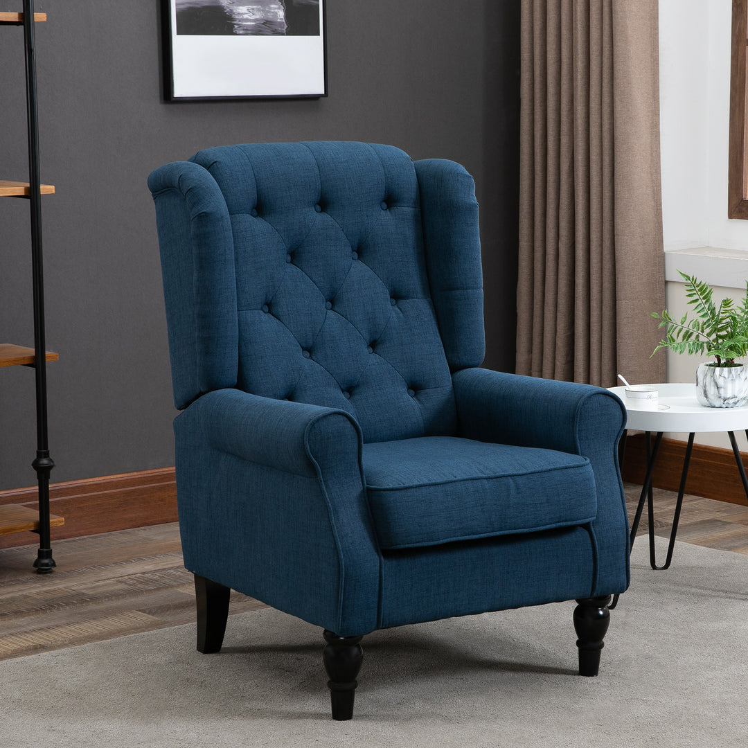 Wingback Accent Chair, Retro Upholstered Button Tufted Occasional Chair for Living Room and Bedroom, Blue