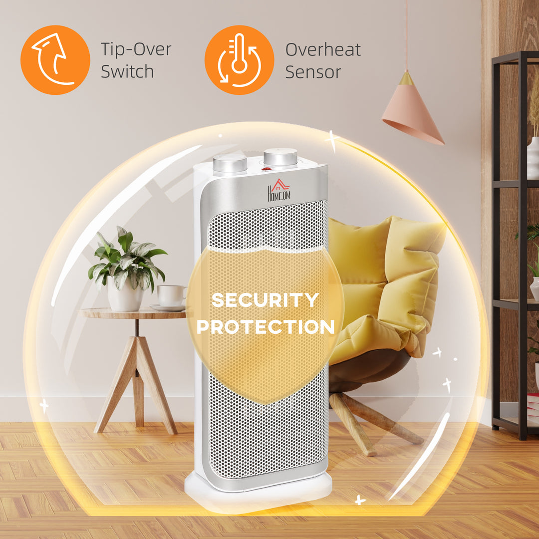 Electric Space Heater Freestanding Oscillating Ceramic Heater with 3 Adjustable Modes, Tip-Over and Overheat Protection, 1000W/2000W, White