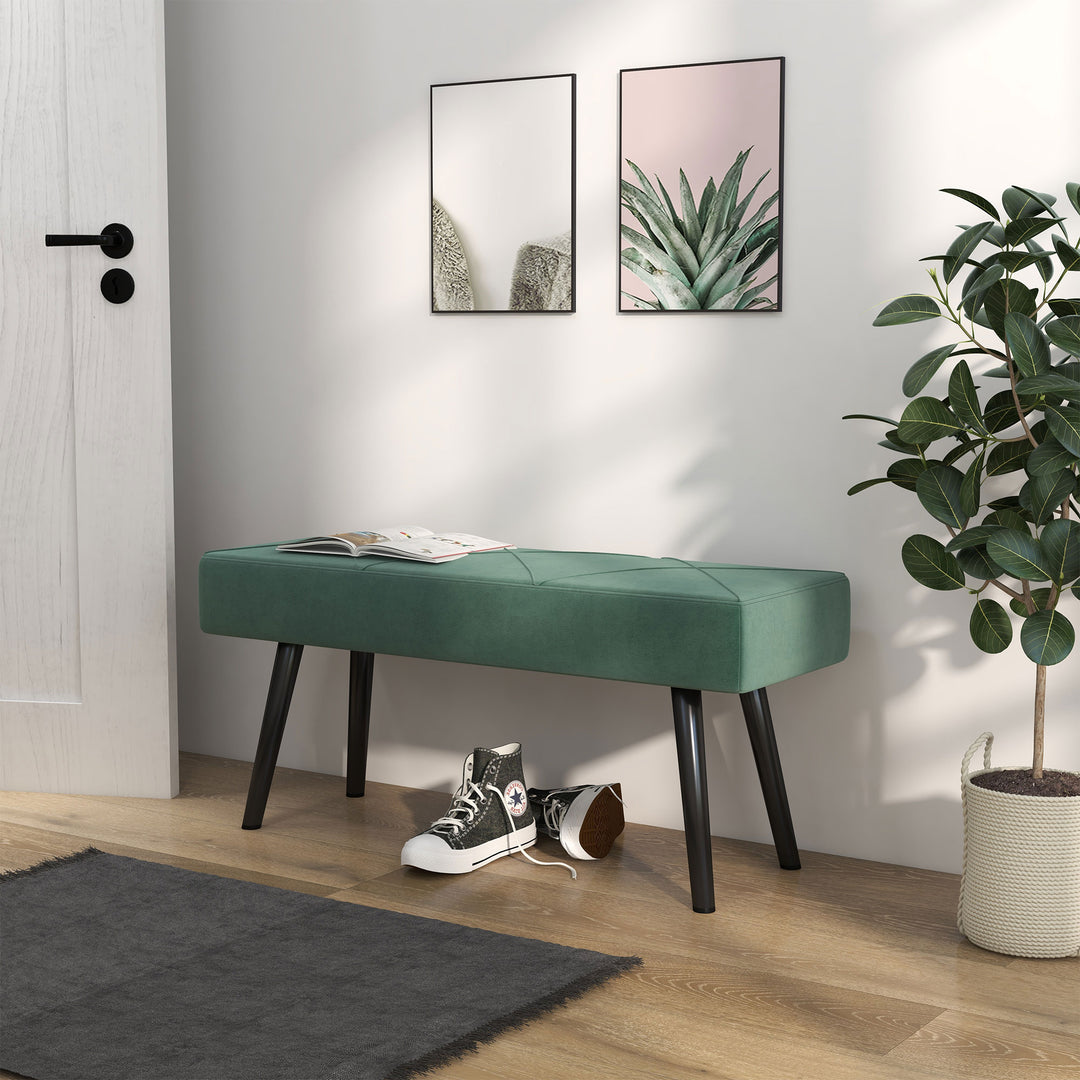 End of Bed Bench with X-Shape Design and Steel Legs, Upholstered Hallway Bench for Bedroom, Green