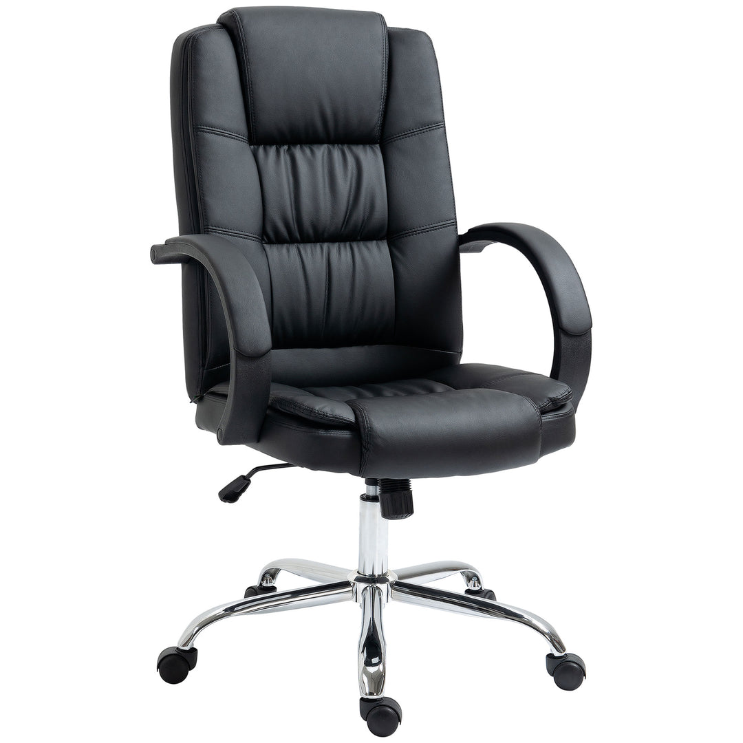 Vinsetto High Back Swivel Chair, PU Leather Executive Office Chair with Padded Armrests, Adjustable Height, Tilt Function, Black