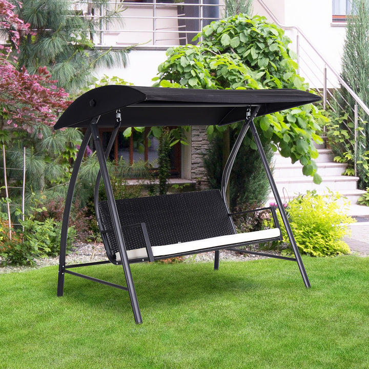 3-Seater Swing Chair New Outdoor Garden Rattan Swinging Hammock Seater Bench Bed Lounger - Black