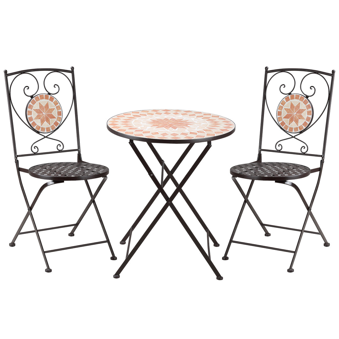 Outsunny 3 Piece Mosaic Bistro Set, 2 Folding Chairs &amp; 1 Round Table Outdoor Furniture for Outdoor, Balcony, Poolside, Yellow
