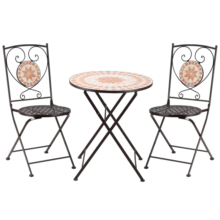 Outsunny 3 Piece Mosaic Bistro Set, 2 Folding Chairs &amp; 1 Round Table Outdoor Furniture for Outdoor, Balcony, Poolside, Yellow