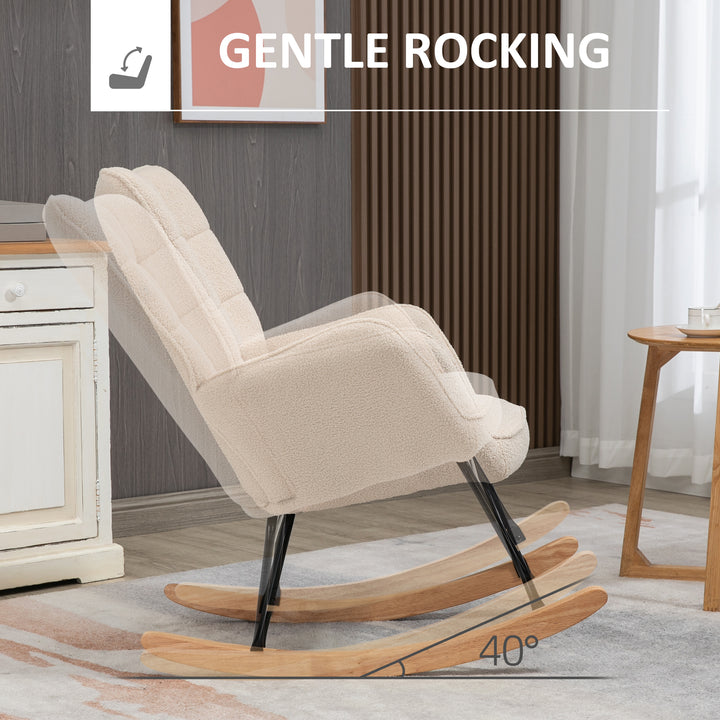 Wingback Rocking Chair for Nursing, Berber Fleece Nursery Glider Rocker, Modern Armchair for Living Room, Beige