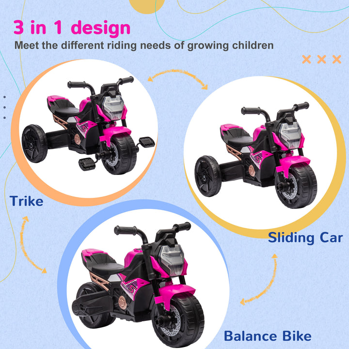 Motorcycle Design 3 in 1 Toddler Trike, Balance Bike-Pink