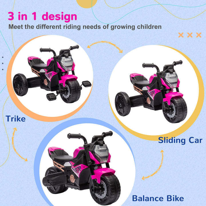 Motorcycle Design 3 in 1 Toddler Trike, Sliding Car, Balance Bike with Headlight, Music, Horn, Pink