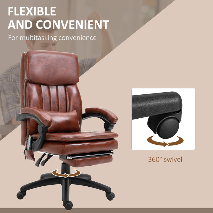 Vinsetto High Back Office Chair, Recliner Chair with Footrest, 7 Massage Points, Adjustable Height, Reclining Back, PU Leather, Brown