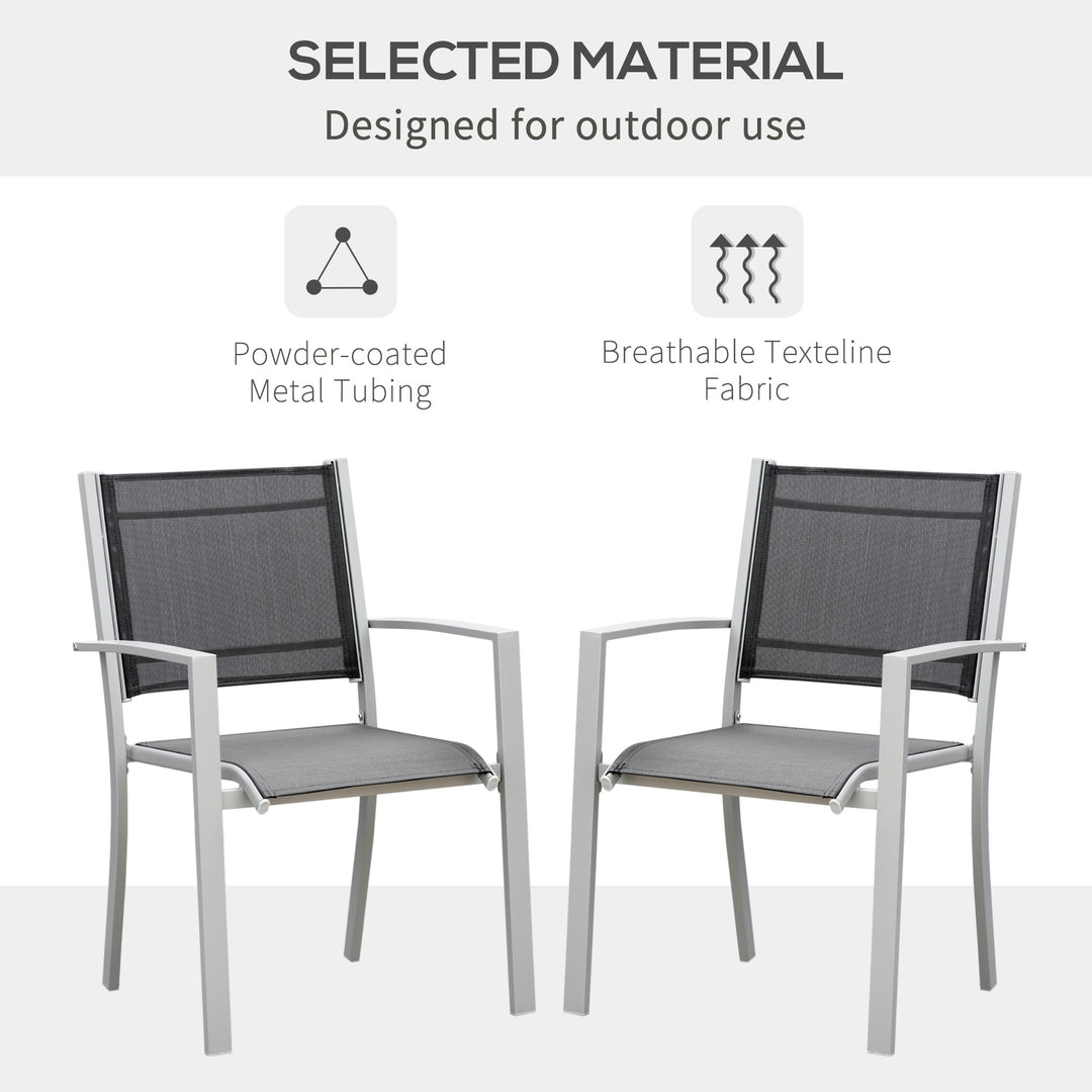 Set Of 2 Outdoor Chairs Square Steel Frame Texteline Seats Foot Caps Mesh Boxy Comfortable Easy Clean Black Grey
