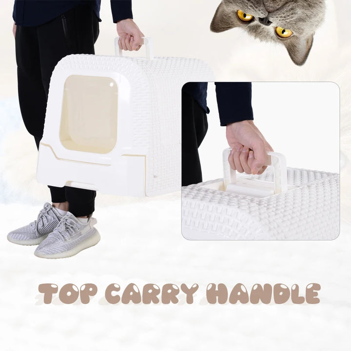 Cats Plastic Enclosed Litter Box w/ Scoop White