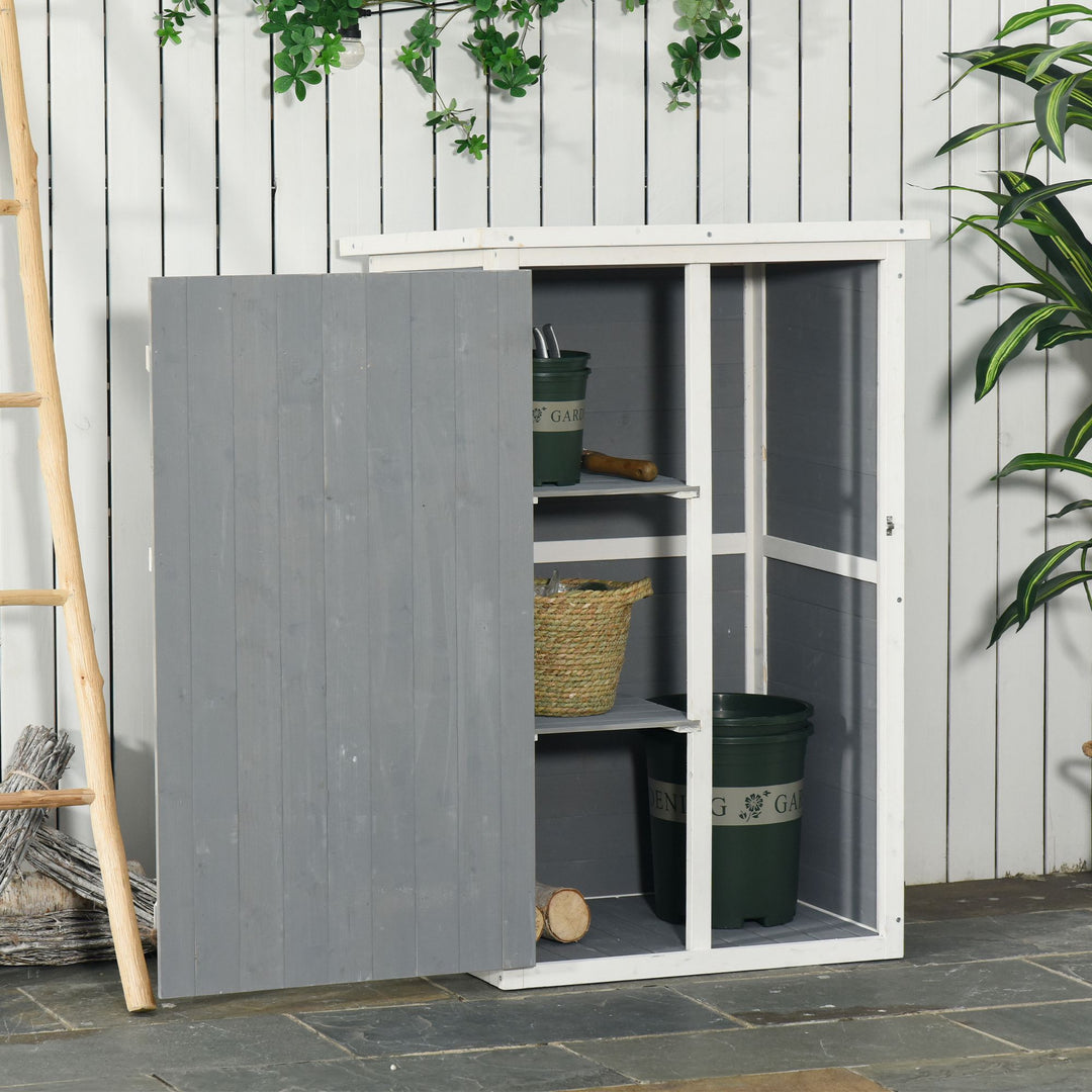 Outsunny Wooden Garden Storage Shed Fir Wood Tool Cabinet Organiser with Shelves 75L x 56W x115Hcm Grey