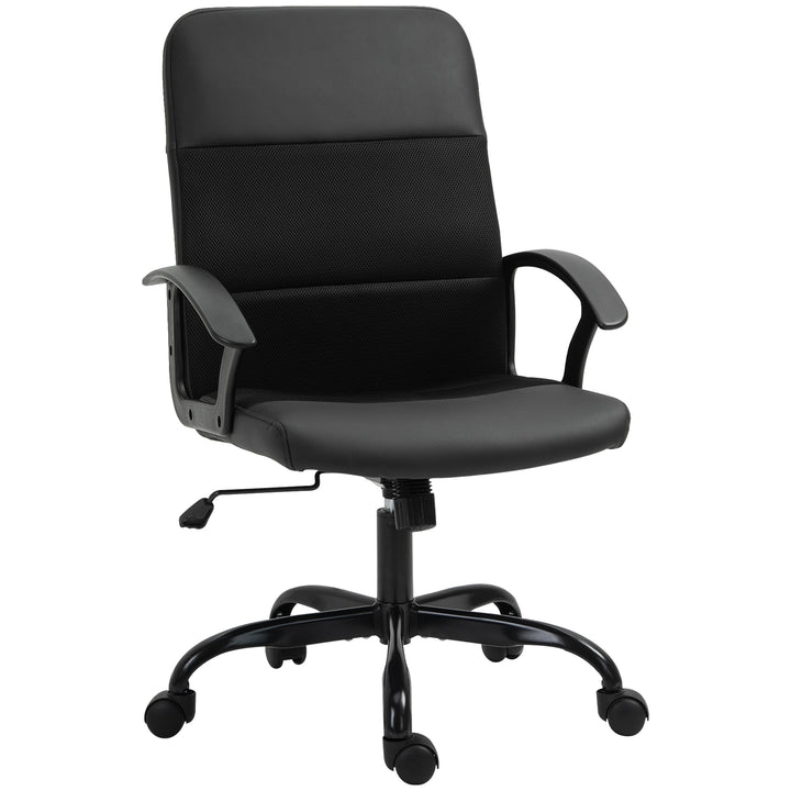 Vinsetto PVC Leather & Mesh Panel Blend Office Chair Swivel Seat w/ Padding Ergonomic Desk Adjustable Height Tilt 5 Wheels Stylish Black