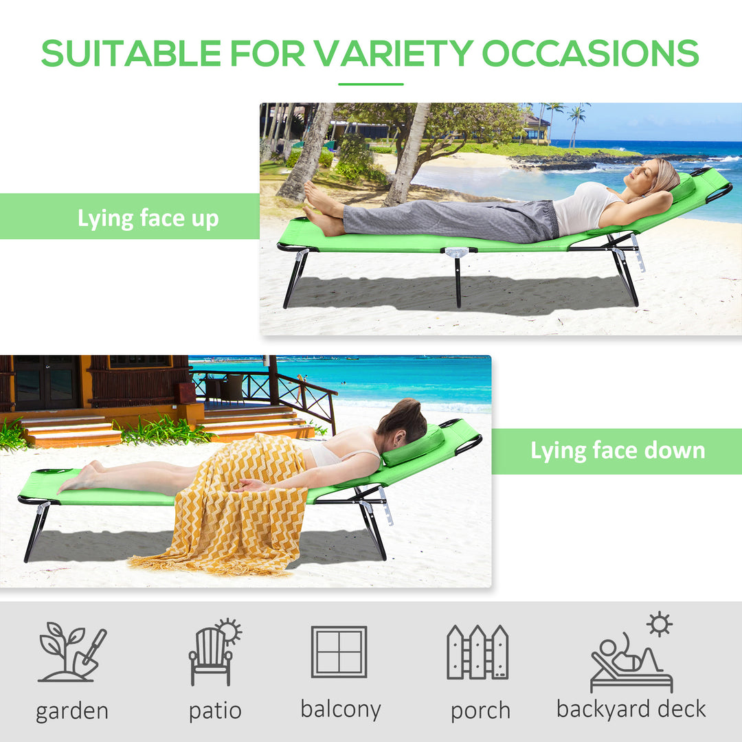 Sun Lounger Foldable Reclining Chair with Pillow and Reading Hole Garden Beach Outdoor Recliner Adjustable Green