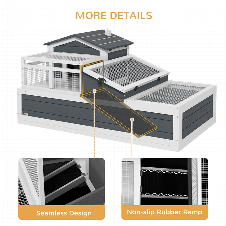 3-Room Tortoise House Habitat w/ Balcony &amp; 2 Stories, Wooden Tortoise Enclosure with Ladder, Tray, Openable Roof