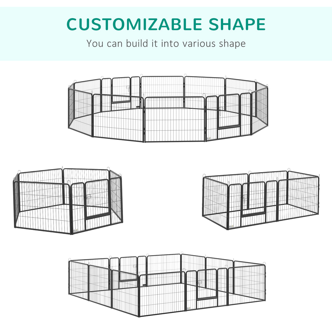 Heavy Duty Pet Playpen, 12 Panels Puppy Foldable Steel Dog Exercise Fence, with 2 Doors Locking Latch, 80 x 60 cm