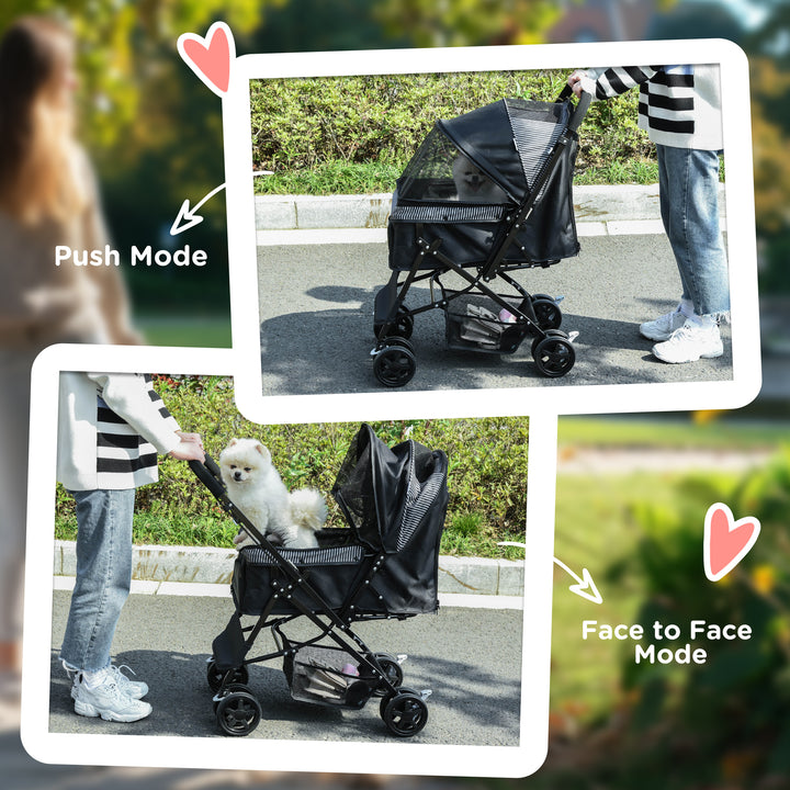 Pet Stroller Pushchair Foldable Travel Dog Cat Carriage w/ Reversible Handle Brake Basket