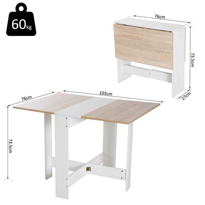 Particle Board Wooden Foldable Dining Table Writing Space Saving Home Office Oak & White