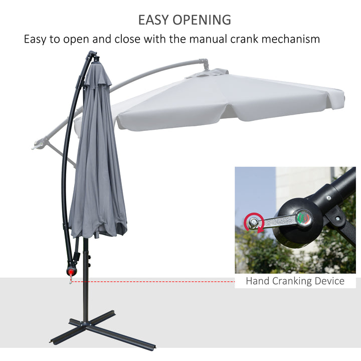 Outsunny 2.7m Banana Parasol Cantilever Umbrella with Crank Handle and Cross Base for Outdoor, Hanging Sun Shade, Dark Grey