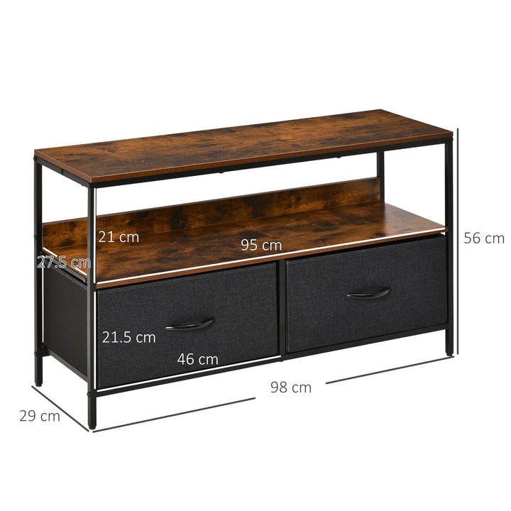 HOMCOM TV Cabinet, TV Console Unit with 2 Foldable Linen Drawers, TV Stand with Shelving for Living Room, Entertainment Room, Rustic Brown