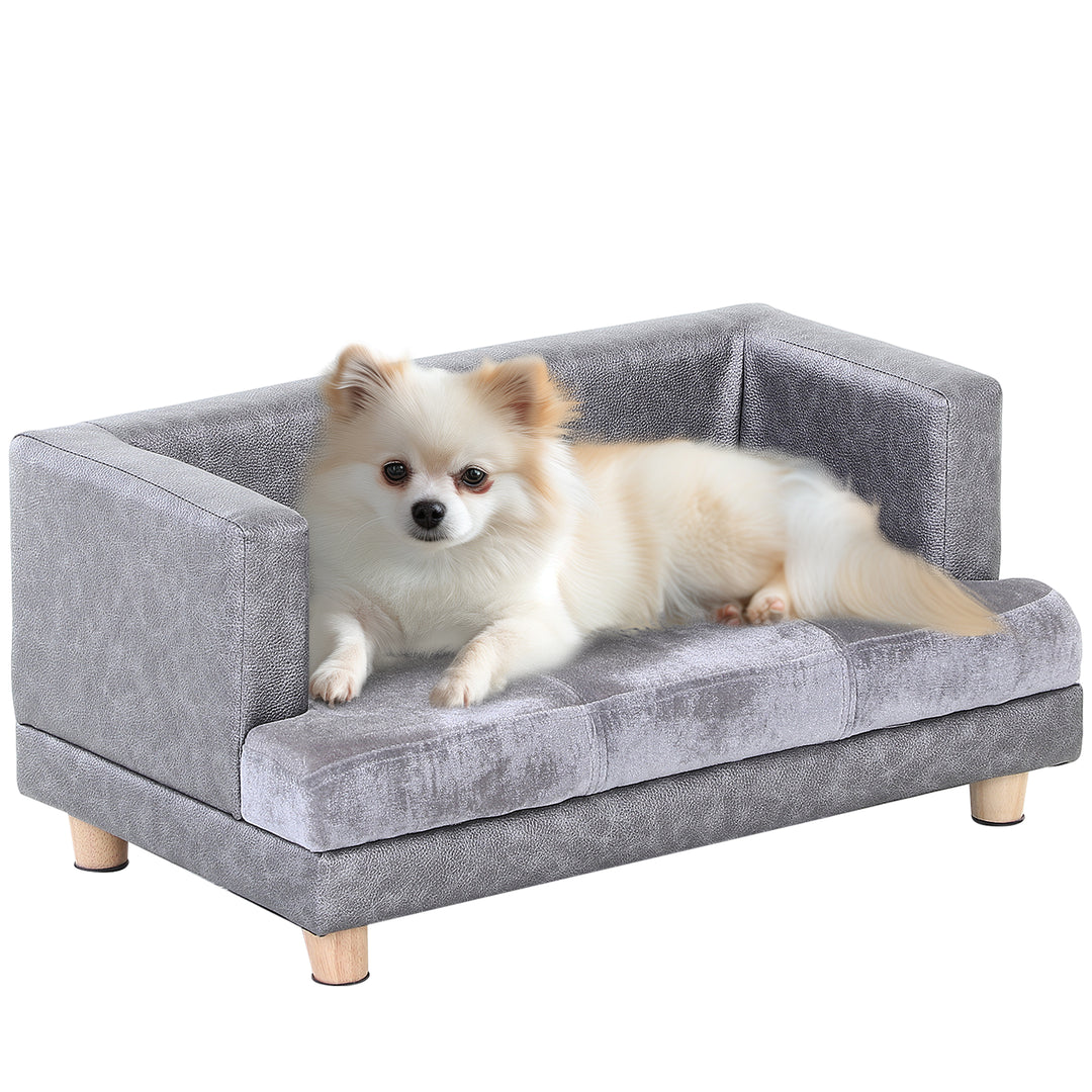 Dog Sofa Bed for Small-Sized Dogs, Elevated Pet Chair with PU Cover, Soft Cushion, Cat Couch Lounger with Anti-slip Legs - Grey