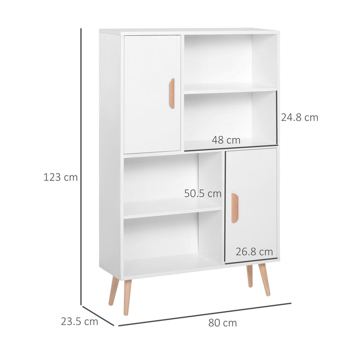 Sideboard Bookshelf Free Standing Bookcase Shelves Unit Display Storage Cabinet Wooden Leg w/ Two Doors White