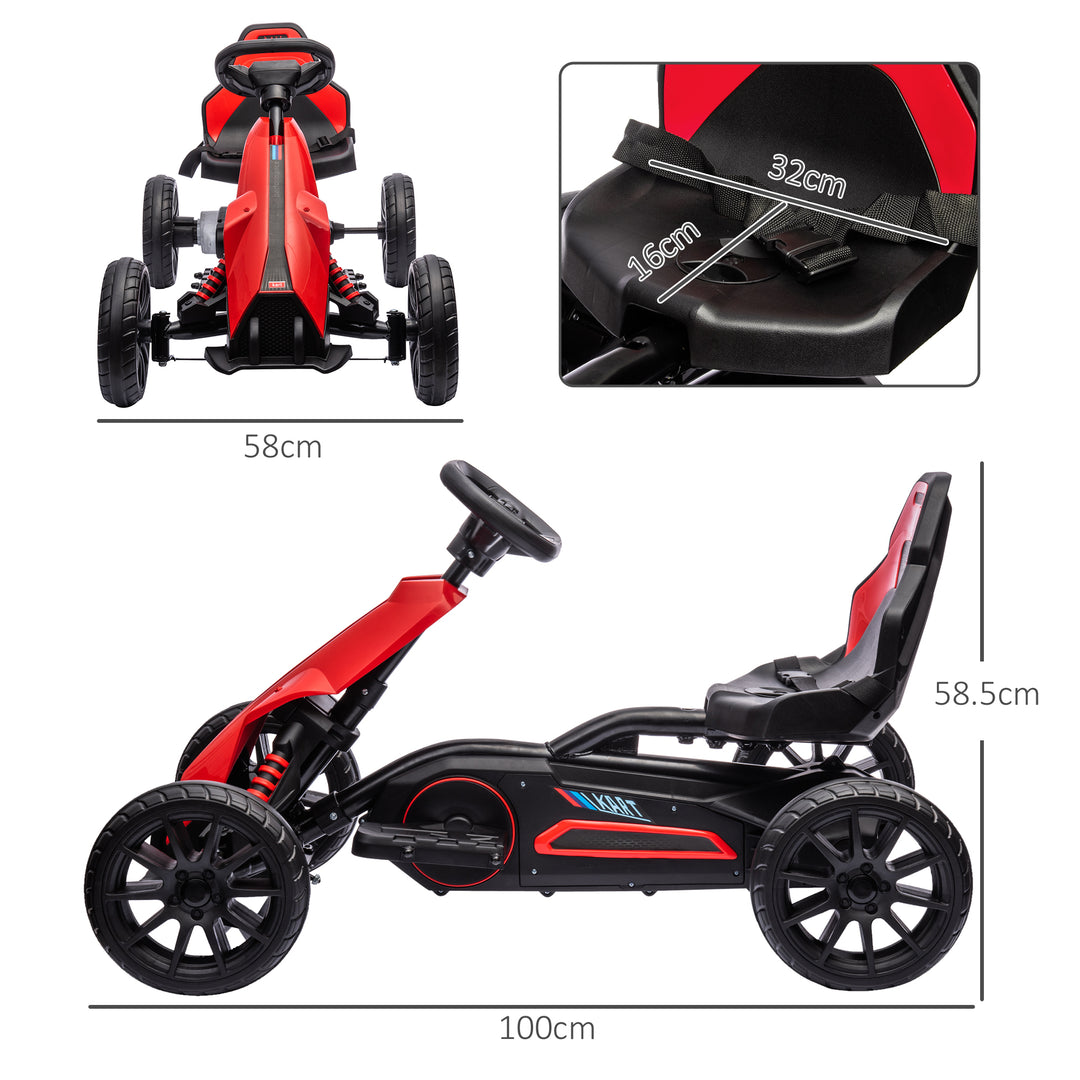 12V Electric Go Kart for Kids, Ride-On Racing Go Kart with Forward Reversing, Rechargeable Battery, 2 Speeds, for Boys Girls Aged 3-8 Years Old - Red