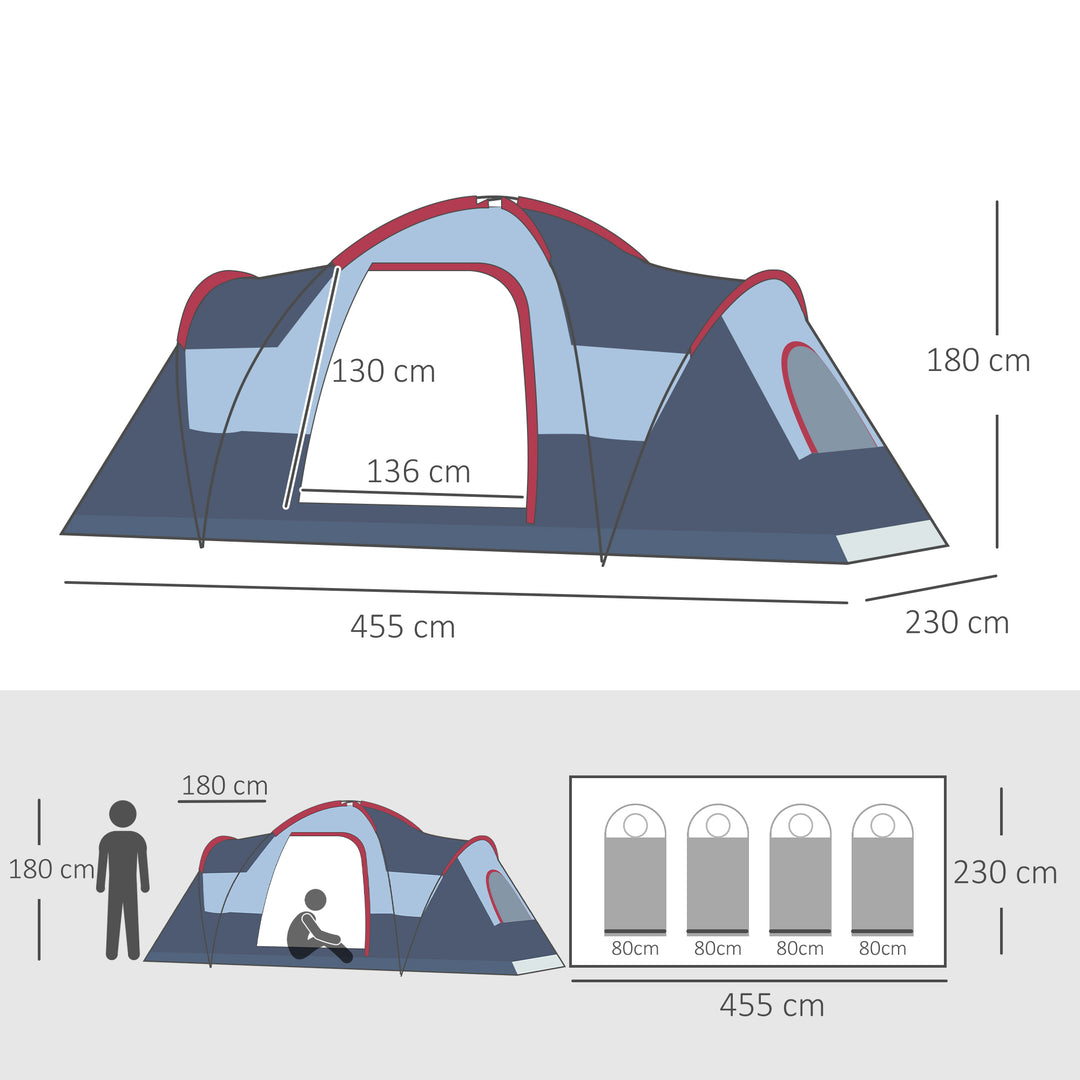 5-6 Man Dome Camping Tent Hiking Shelter UV Protection Water Resistant Tunnel Sun Shade - Grey