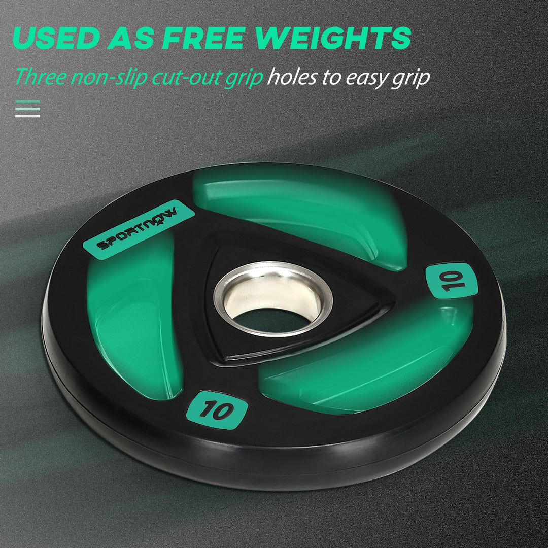 SPORTNOW Olympic Weight Plates, Tri-Grip Barbell Weights Set Rubber Coated with 5cm/2'' Holes for Home Gym Lifting and Strength Training, 2 x 10kg