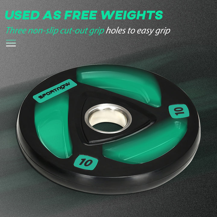 SPORTNOW Olympic Weight Plates, Tri-Grip Barbell Weights Set Rubber Coated with 5cm/2'' Holes for Home Gym Lifting and Strength Training, 2 x 10kg