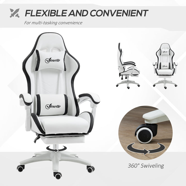 Vinsetto Racing Gaming Chair, Reclining PU Leather Computer Chair with 360 Degree Swivel Seat, White and Black