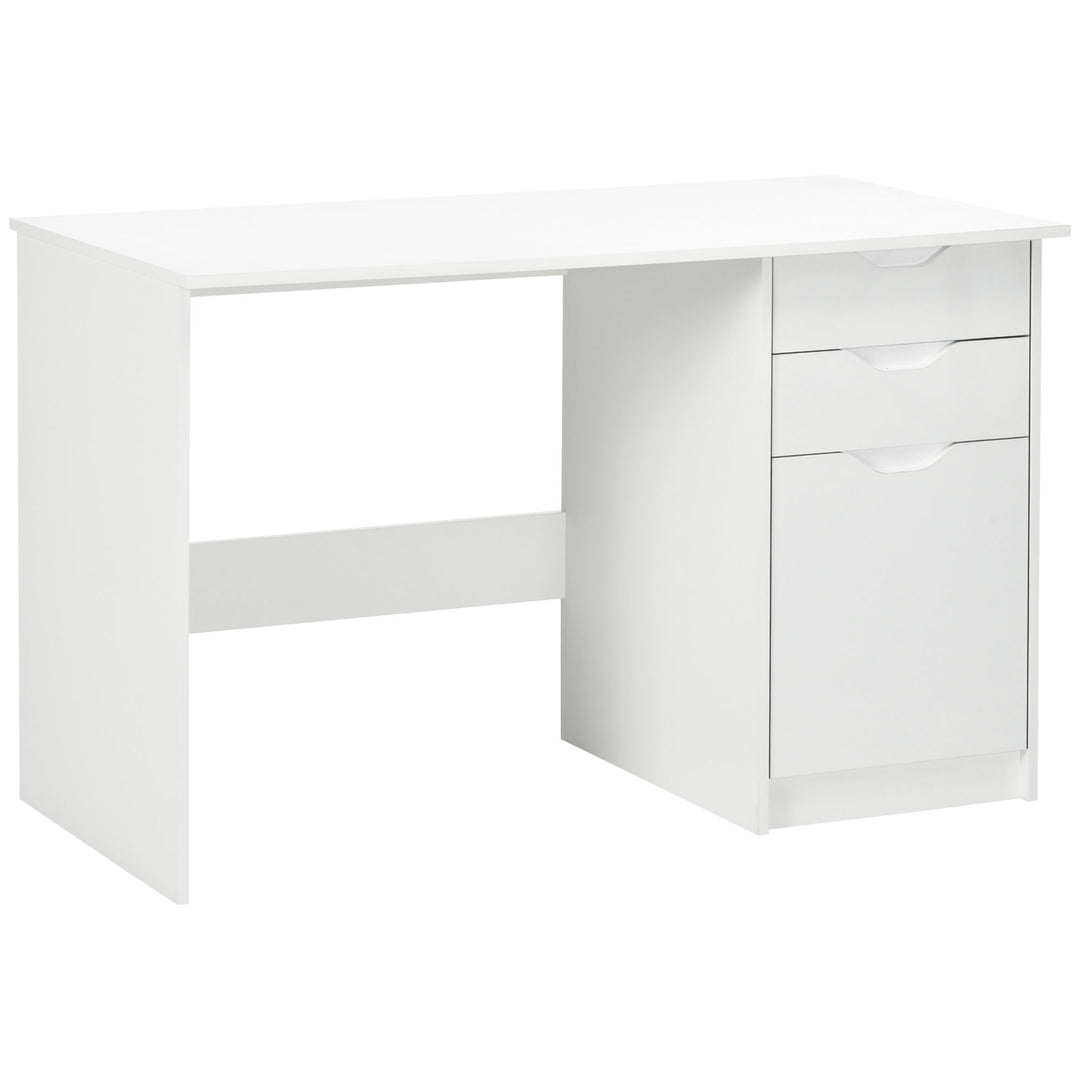 High Gloss Computer Desk with Drawers, Modern Writing Workstation with Storage Cabinet, PC Study Table for Home, Office, Study, White